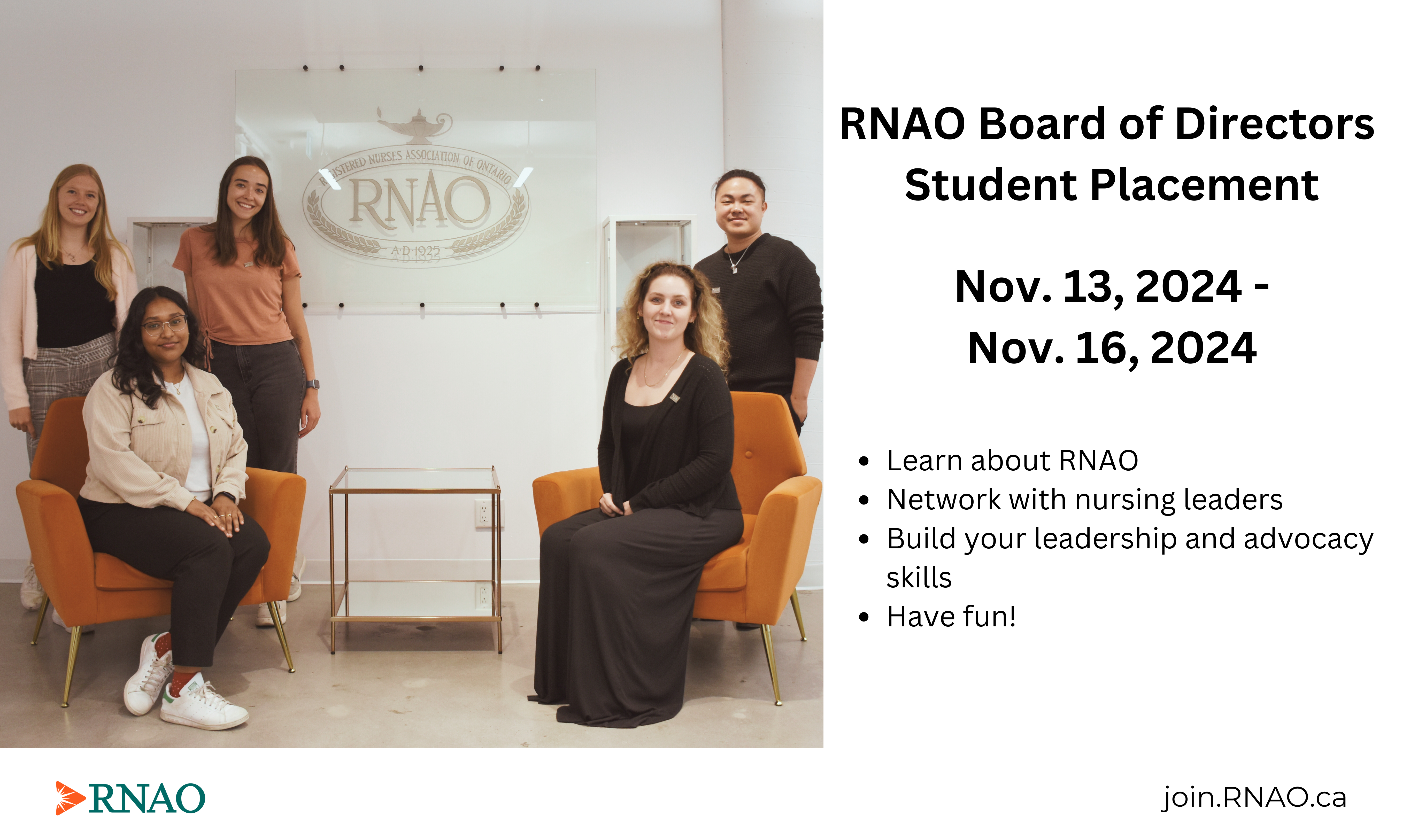 RNAO Board of Directors Student Placement - Nov 13 - Nov 16 2024