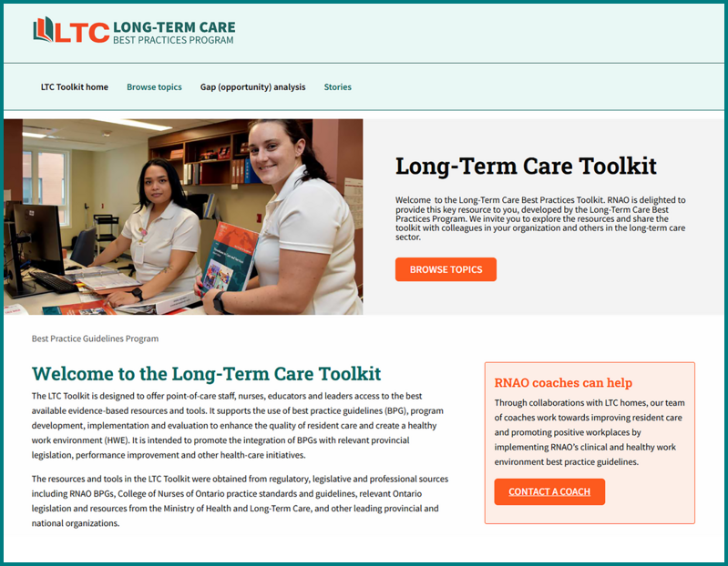 Long-term care toolkit landing web page