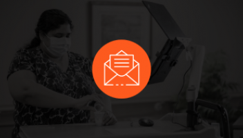 Icon of opened letter over an image of a nurse