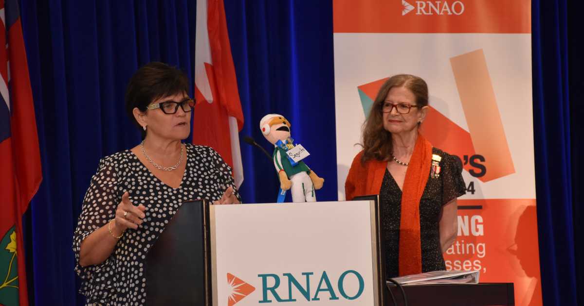 Secretary of Ontario cabinet Michelle DiEmanuele and RNAO CEO Dr. Doris Grinpun