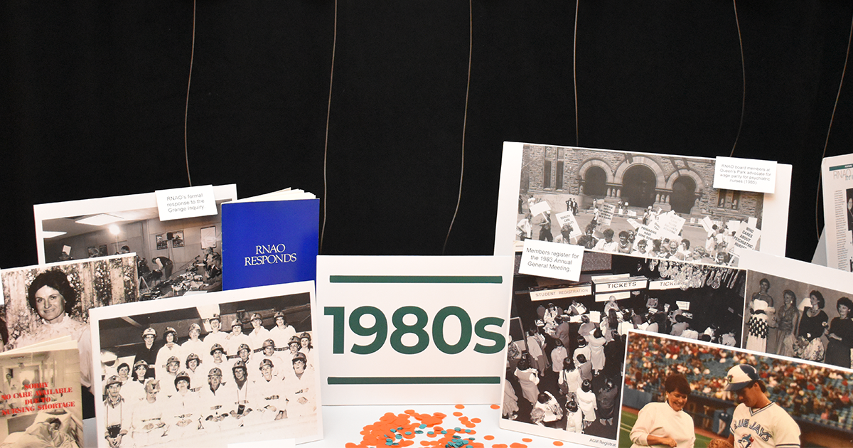 RNAO’s dedicated history room at the AGM featured photos and artifacts categorized by decade, highlighting the progress the association has enjoyed. 