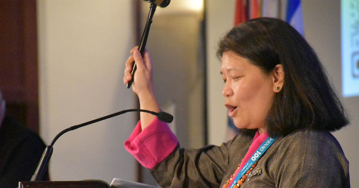 At the official close of RNAO’s 100th AGM, Dolkar raps her gavel and thanks members for their participation in the event.