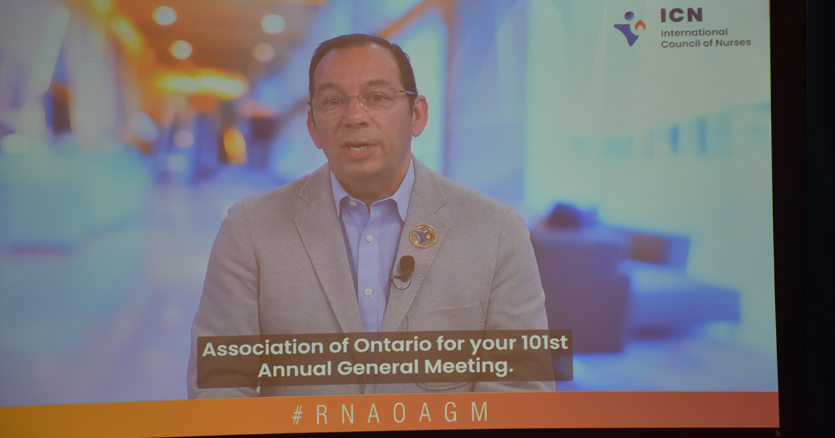 Dr. José Luis Cobos Serrano, president of the International Council of Nurses, provided video greetings. 