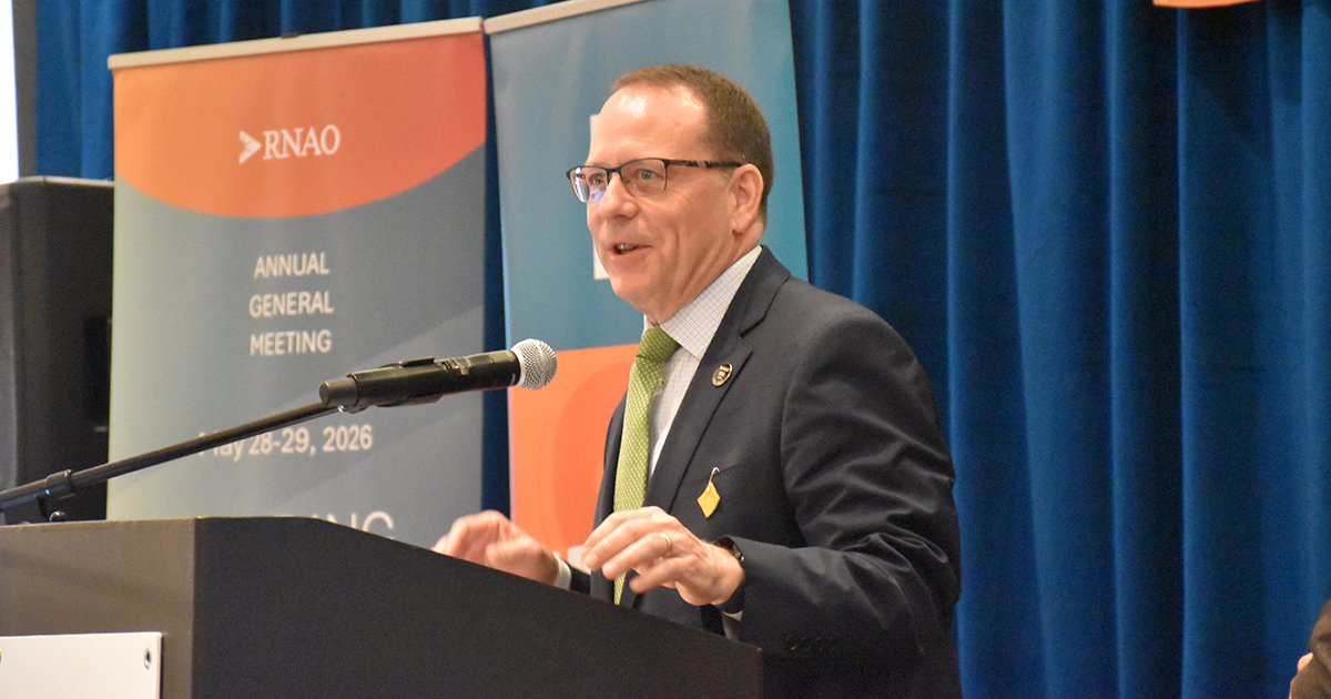 Mike Schreiner, MPP for Guelph and leader of the Green Party of Ontario, speaks to RNAO members. 
