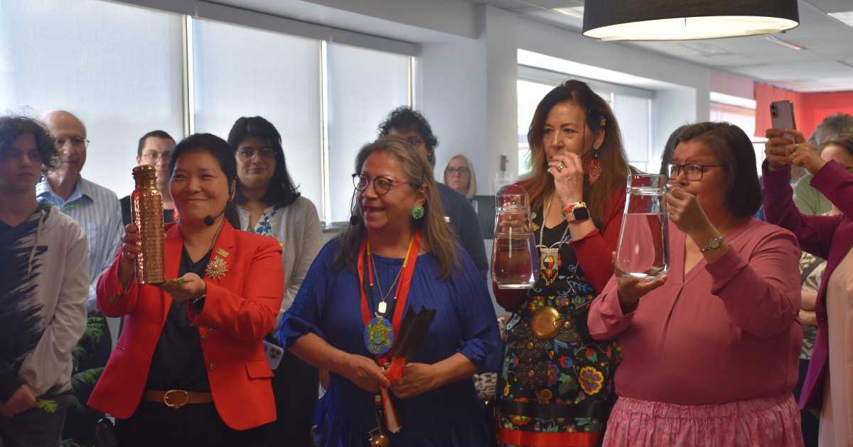 A water blessing was part of the ceremony to open the Indigenous health collaborative space.  