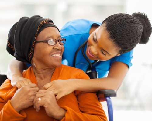 A nurse with a senior woman