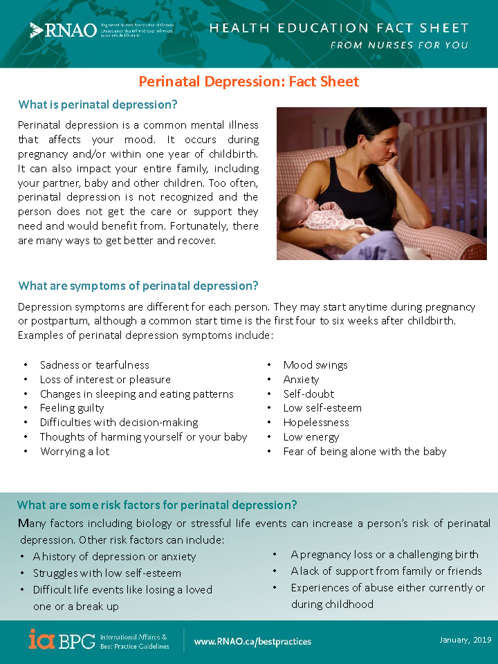 Perinatal Depression: Fact Sheet | Registered Nurses' Association of